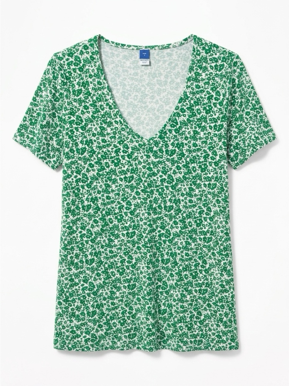 Old Navy Green and White Floral V-Neck Short Sleeve Tee